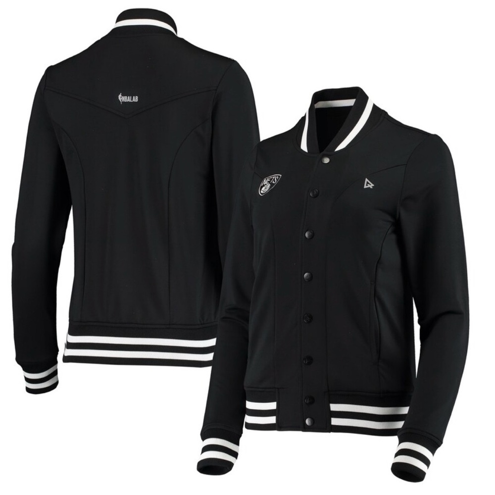 NWT Women’s Med Brooklyn Nets Qore Black Nostalgic Full-Snap Tracksuit Jacket